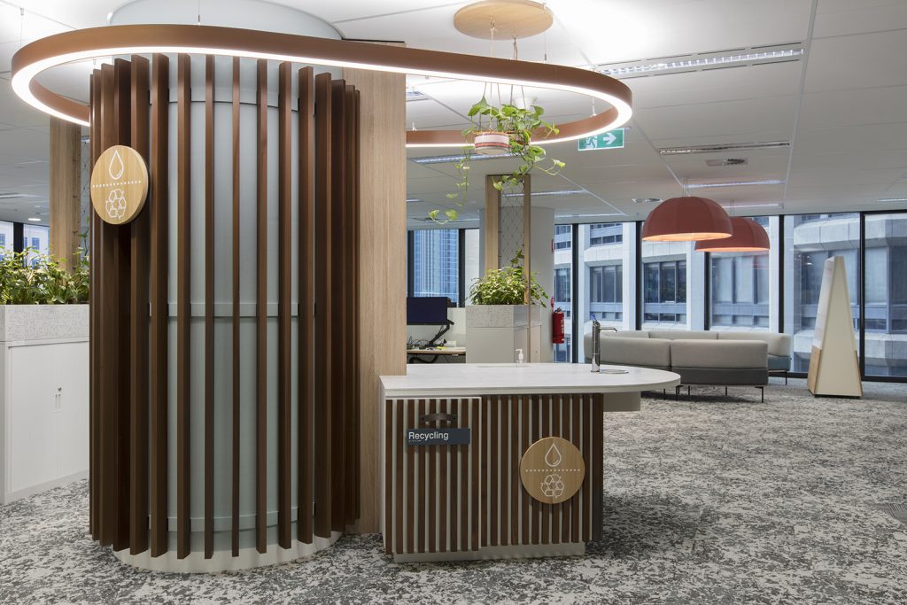 The WorkSafe office fit out by ISM Interiors featuring custom joinery and curved furniture.